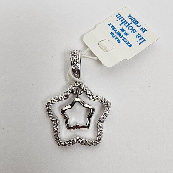 Lia Sophia Star Pendant Double Open Textured Smooth Silver Tone Metal Reversible - Picture 2 of 8